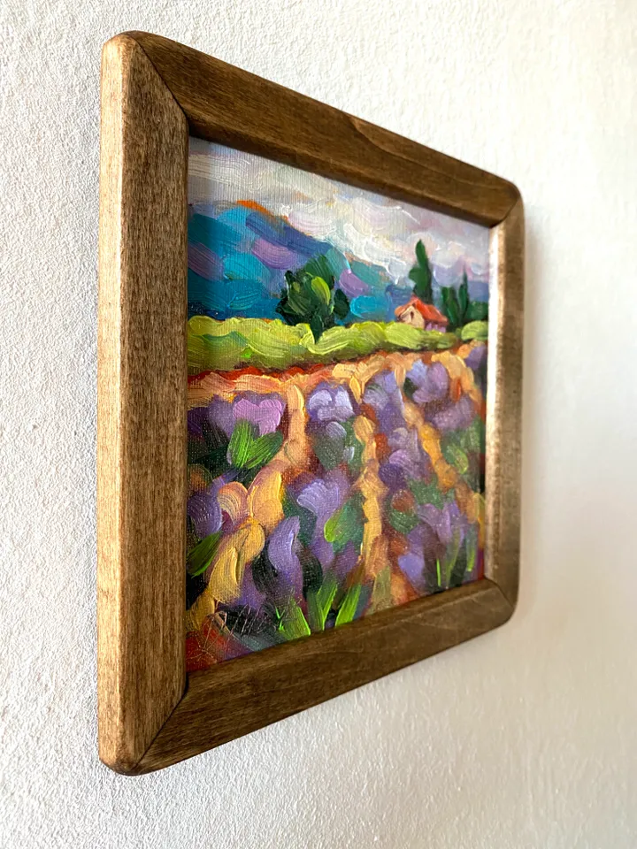 Lavender Fields Painting Tuscany Original Art Landscape Oil Painting Impasto Small Artwork 6x6 Tuscan Serenity Painting Wild Flowers