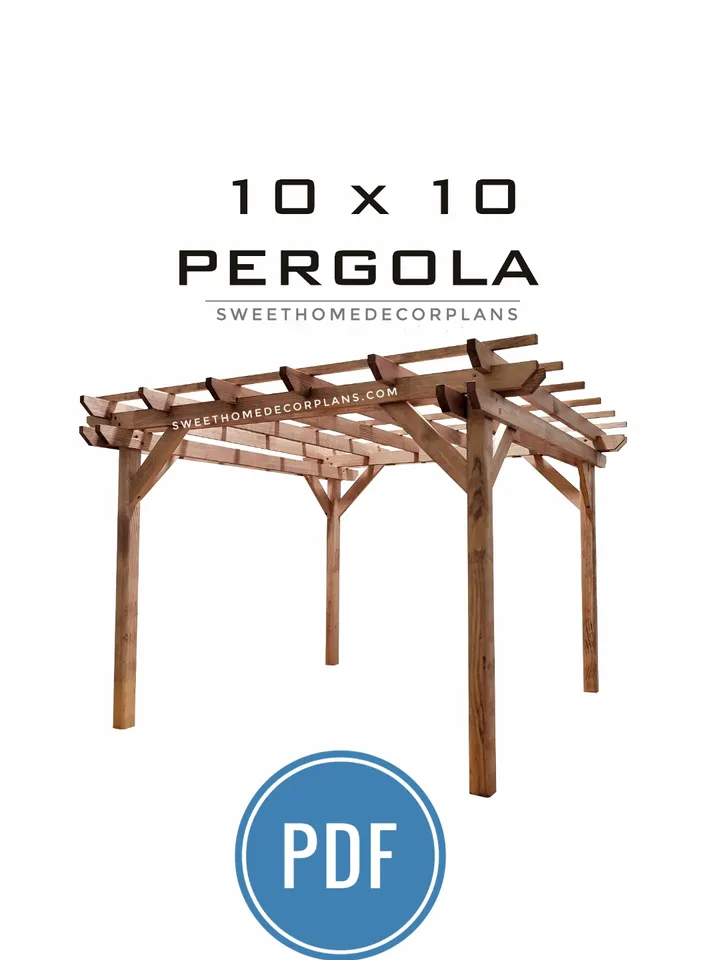 DIY 10 x 10 pergola plans for patio pdf. Outdoor wooden pergola plans. Backyard square garden modern gazebo plans.