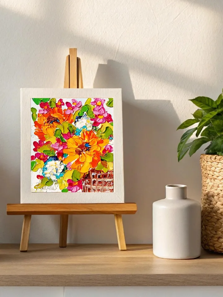 Sunflower Oil Painting Original Art 6x5 Kansas State Flower Impasto Impressionist Small Artwork Vivid Impressionist Art by ArtProkopaloSv