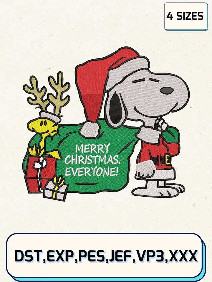 Snoopy And Woodstock Christmas Embroidery Design,Christmas Embroidery Designs,Machine Embroidery Files,Snoopy Embroidery Design,4 Sizes