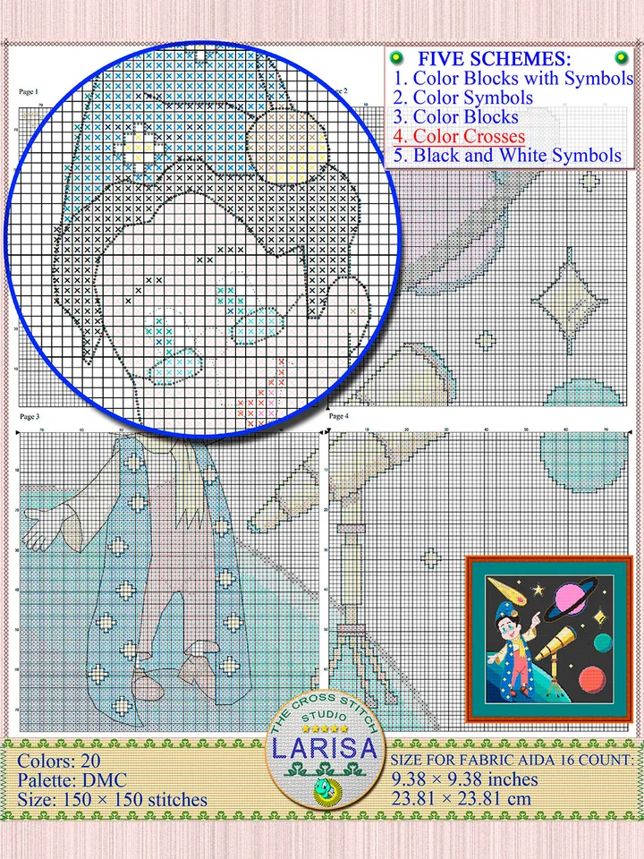 Astronomer Cross Stitch Pattern | Stargazer | Astrologer Chart