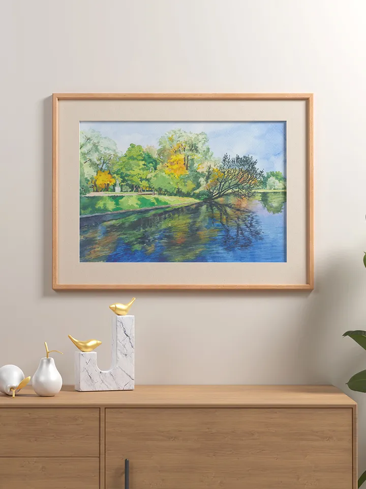 Autumn in the park Watercolor landscape Digital file for printing Poster