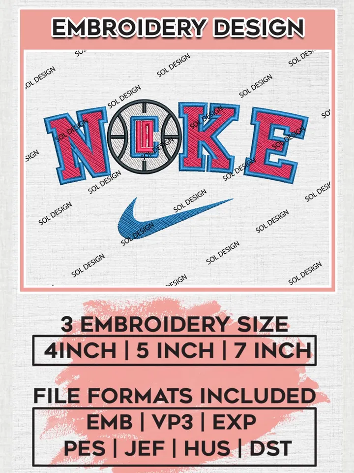 Nike LA Clippers Machine Embroidery Designs, NBA LA Clippers Embroidery Design Files, NBA Clippers Logo, NBA Machine Embroidery Designs, NBA Embroidery Designs, Digital Download