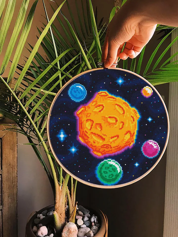 Space moon with craters cross stitch pattern PDF download Planets cross stitch chart, Galaxy pattern digital PDF, Lunar craters #L61