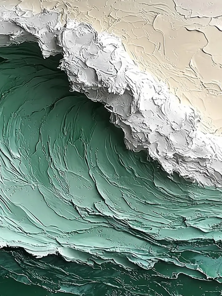 Original Impasto Ocean Wave Painting, Textured Seascape Art, 3D Wall Art, Large Canvas Art, Green Wave Art, Coastal Decor, Beach House Decor