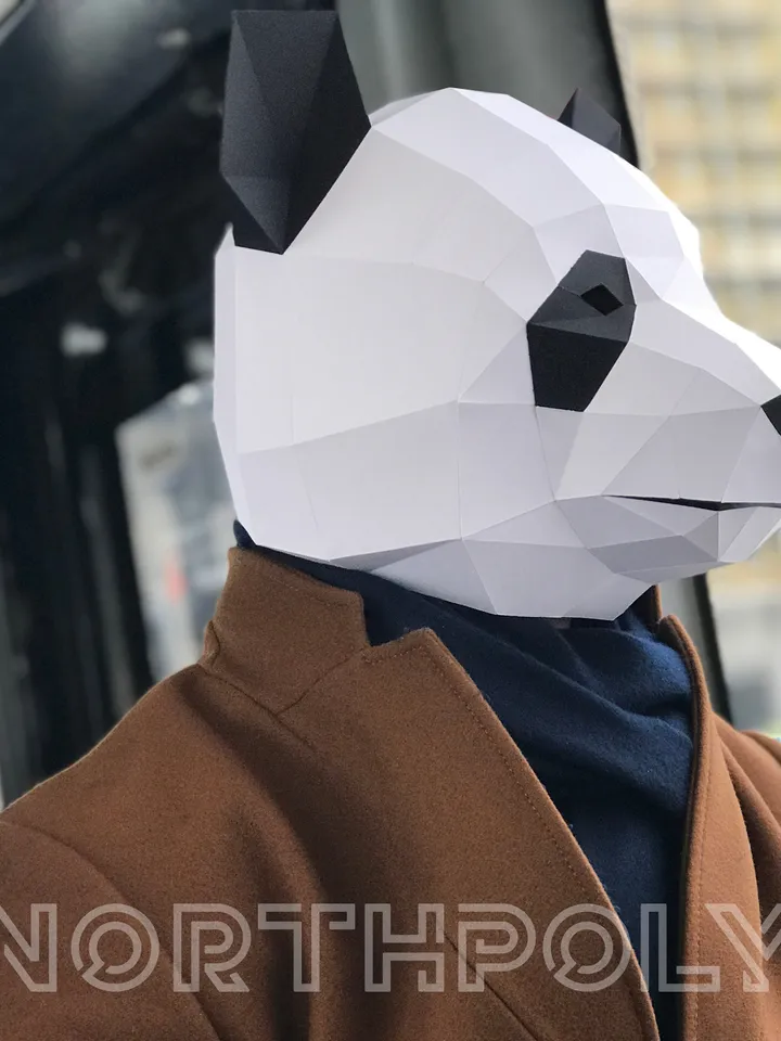Panda Mask Papercraft, Bear, Digital Template, PDF Download, Gurko, 3D Low Poly Animal Mask, DIY Origami, Pepakura, Paper Mask, DIY Costume