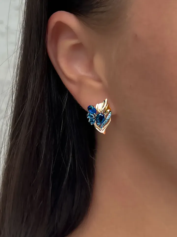 Earrings jewelry silver gold plated 925 samples with corundum, sapphire and cubic zirconia