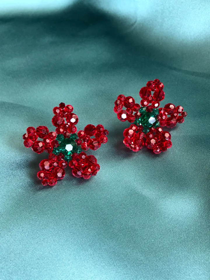 Crystal Flower Earrings Handmade