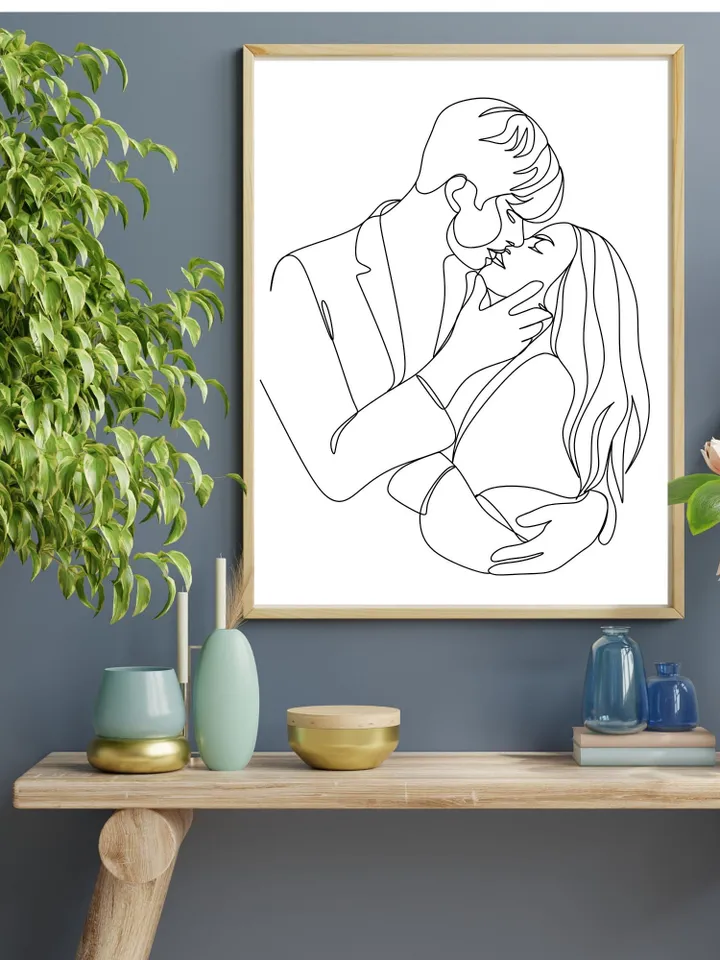 Kissing Couple Wall Art, Kiss Poster, Love Print, Couple Art, Couple In Love, Minimalist Wall Art, Kissing Lips, Couple Line Drawing