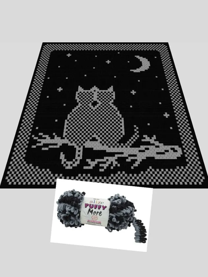 Loop yarn Finger knitted Night cats blanket pattern