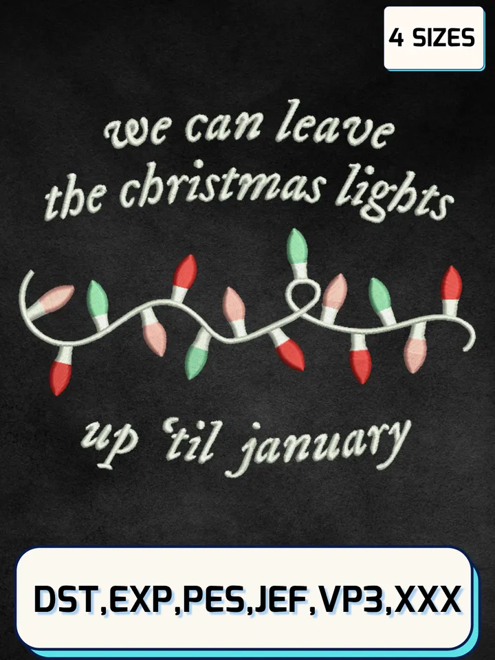 We Can Live The Christmas Lights Embroidery Designs,Christmas Embroidery Designs,Machine Embroidery Files,4 Sizes