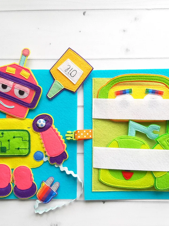 Robot Quiet book Pattern, Felt book template pdf, Soft montessori book pattern, Busy book sewing ideas for kids 2, 3, 4 year old