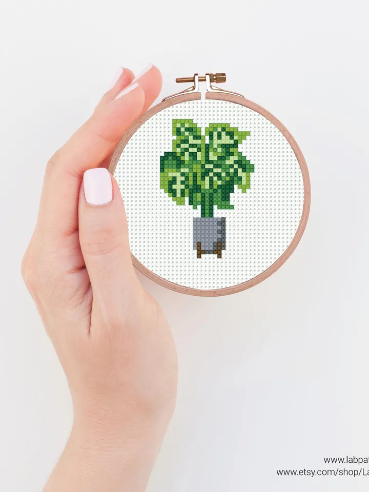 Bundle mini house plants 6 Cross stitch patterns, contemporary, Abstract, Floral, beginner, modern chart, gift DIY, embroidery, instant PDF
