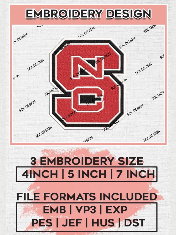 NCAA NC State Team Logo Machine Embroidery Design, NCAA NC State Wolfpack Team Design Design files, NCAA Team Embroidery Designs, NCAA Machine Embroidery Designs, Digital Download