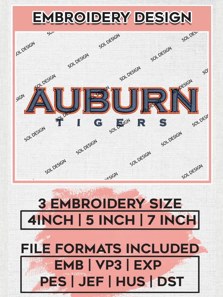NCAA Auburn Tigers Team Wordmark Logo Embroidery Design Files, NCAA Auburn Tigers Machine Embroidery, NCAA Teams, 3 sizes, NCAA Machine embroidery designs, Digital Download