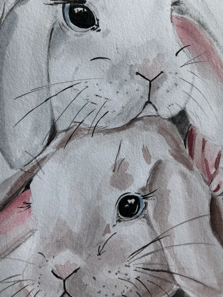 Cute bunnies painting children room wall art original watercolour hand painted modern painting
