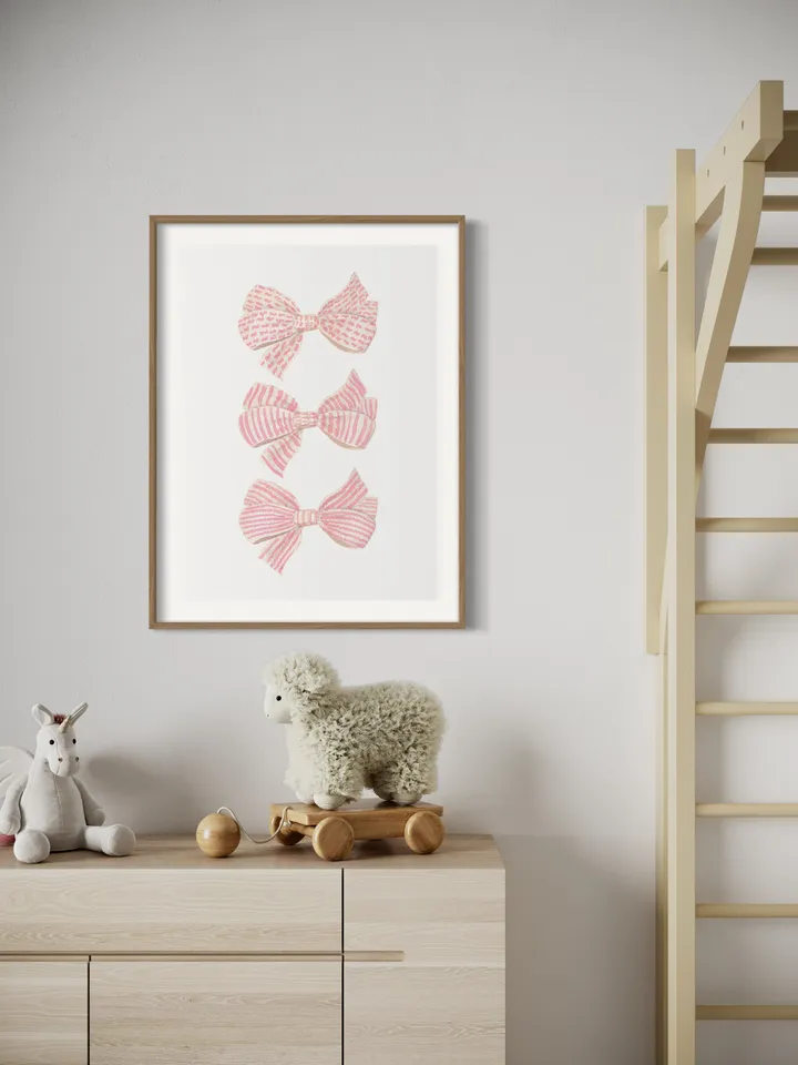 Pink Bow Watercolor Painting Print, Girly Wall Art, Teen Girl Wall Art, Baby Girl Gift, Preppy Painting, Coquette Room Decor, Trendy Print