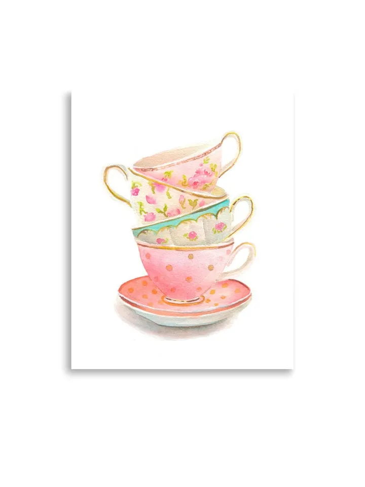 Watercolor Art Print, Kitchen Art Print, Tea Gift, Tea Lover, Tea Cup Illustration, Tea Cup Painting, Tea Party, Gift for her, Kitchen Decor
