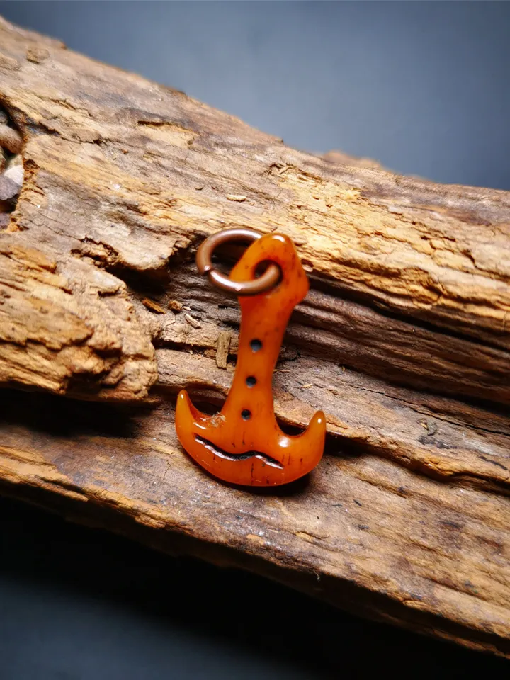 Gandhanra Handmade Yak Bone Carved Amulet,Anchor Pendant