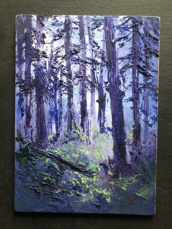 Forest Original Oil Painting Set of 2 Small Landscape Trees Painting Abstract Painting