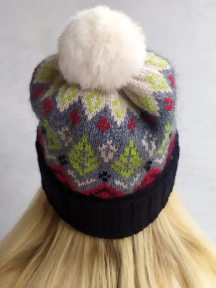 Warm jacquard knitted pompom hat