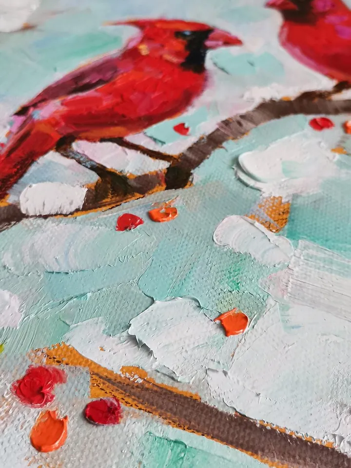 Cardinal Painting Original Art Oil Painting Birds Artwork Canvas Art