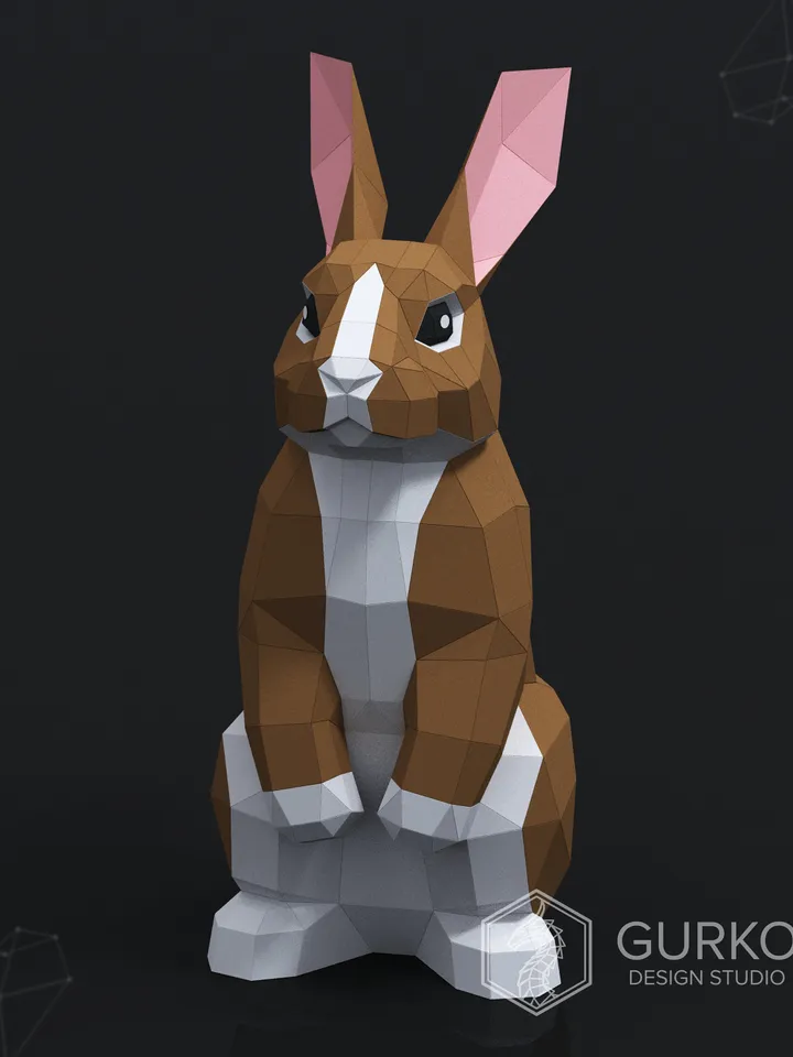 Standing Rabbit Papercraft, Hare, Digital Template, PDF Download, Gurko, 3D Low Poly, Pepakura, DIY Origami Sculpture, Paper Decor, DIY Gift