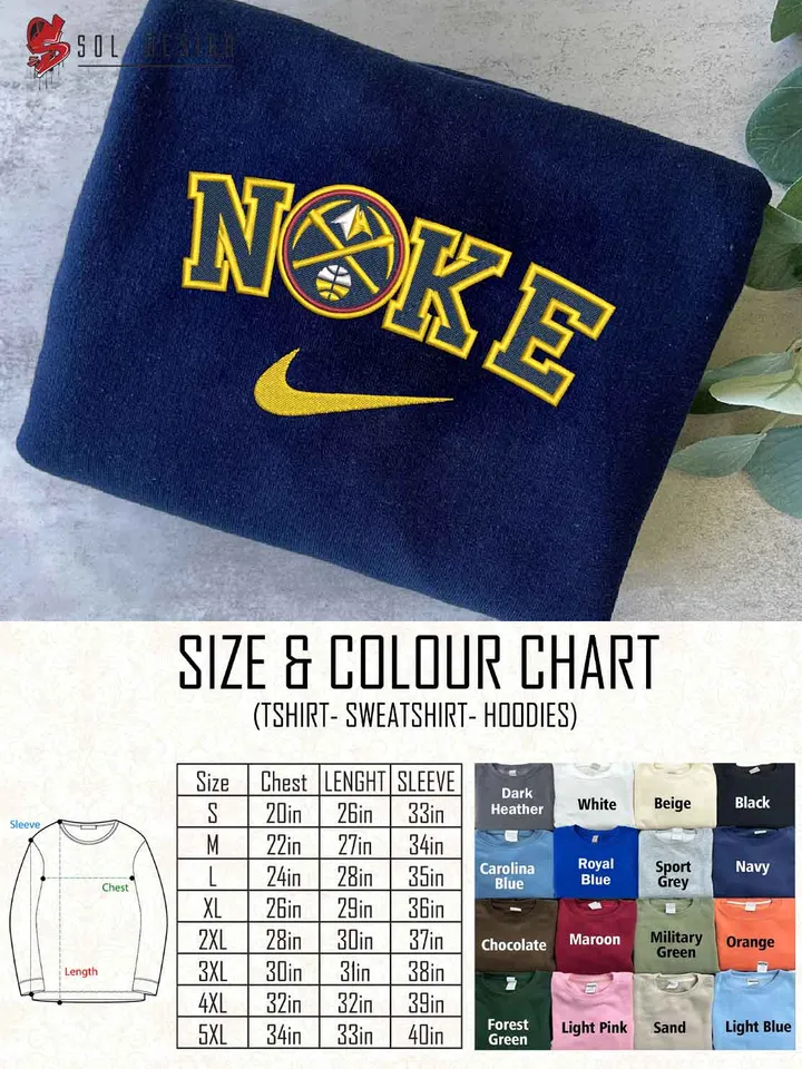 Ni.kee Denver Nuggets Embroidered Sweatshirt, NBA Nuggets Basketball Team Embroidered T Shirt, NBA Team Embroidered Sweater, NBA Denver Nuggets Shirt, Basketball Team Embroidered Hoodie