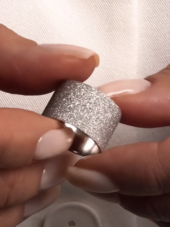 Ring silver 925 women's, wide, glitter effect