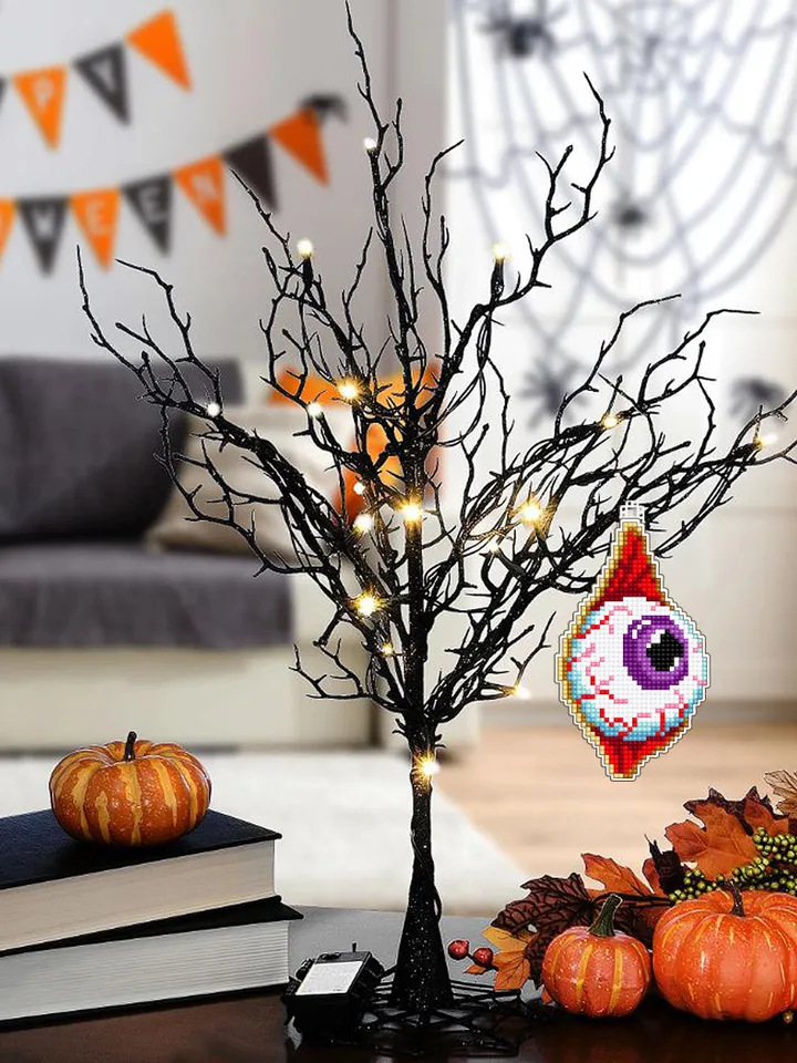Creepy eye cross stitch pattern PDF download Double-sided Halloween ornament cross stitch chart for plastic canvas Halloween tree decor #H71