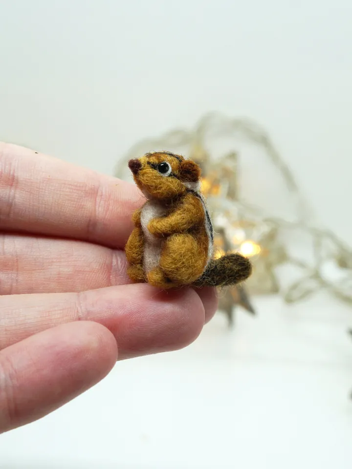 Tiny needle felted chipmunk, miniature needle felted animal