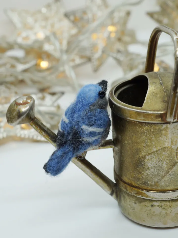 Tiny needle felted cerulean warbler, miniature bird