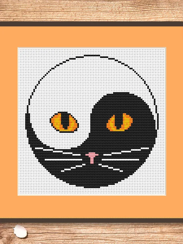 Yin and Yang Cat Cross Stitch Pattern, Cat Cross Stitch Pattern, Embroidery Yin and Yang, Animal Cross Stitch Pattern,Modern Pattern #cat003