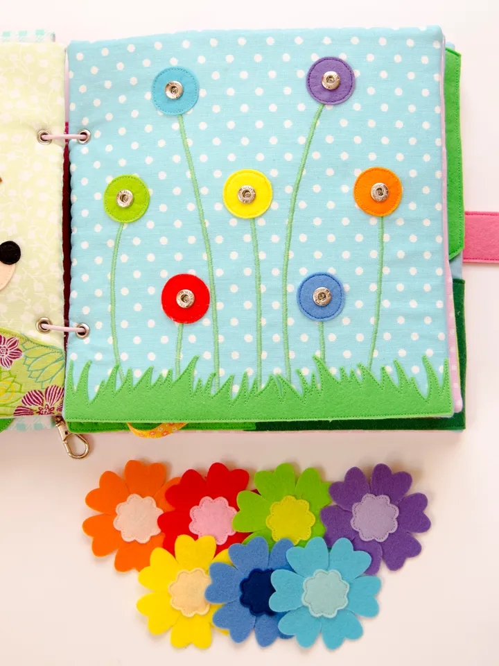 Quiet book page, Flower meadow, PDF sewing pattern, SVG files