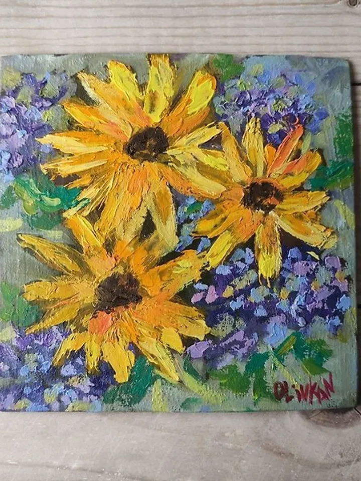 Sunflower Painting Floral Yellow Original Art Sunflower Flower Oil Artwork