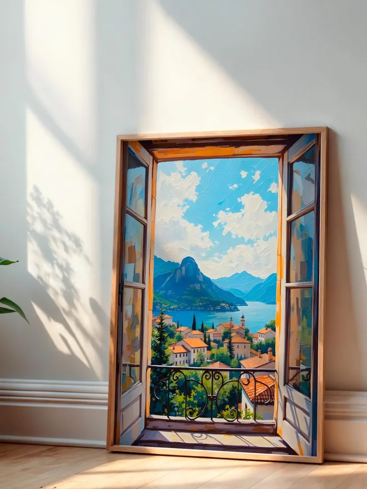 Open Window Lake Como Art Print Henri Matisse Style Fauvist Exhibition Poster Italian Mediterranean Patio Scene Digital Download Decor HMS2