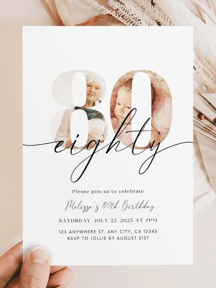80th Birthday Invitation Template 80th Digital Invite Instant Download Eighty Year Old Minimalist Boho Eighteeth Birthday Printable Canva
