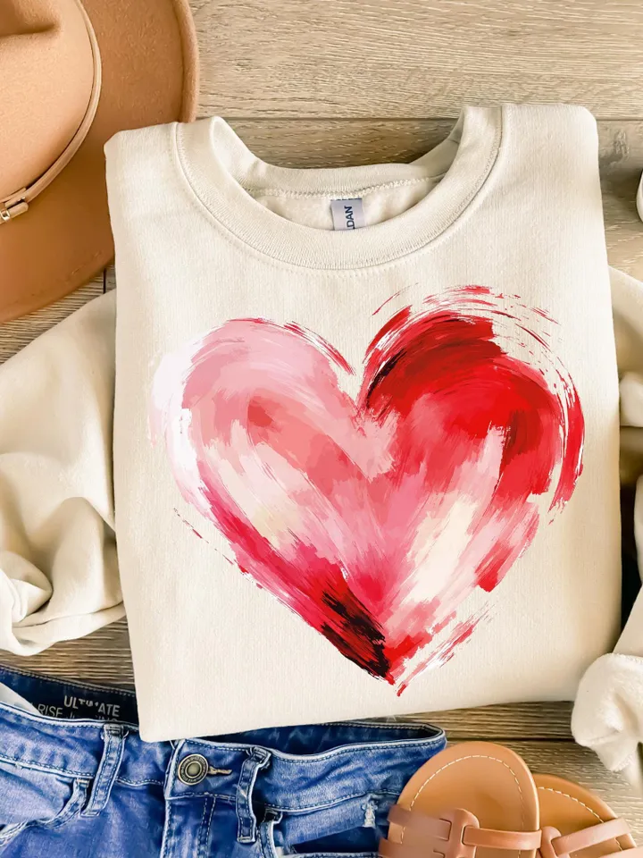 Valentines Day Heart Png, Brushstroke Valentines Png, Retro Valentine Png, Pink, Love Png, Girls Valentine Png, Valentine Shirt Watercolor