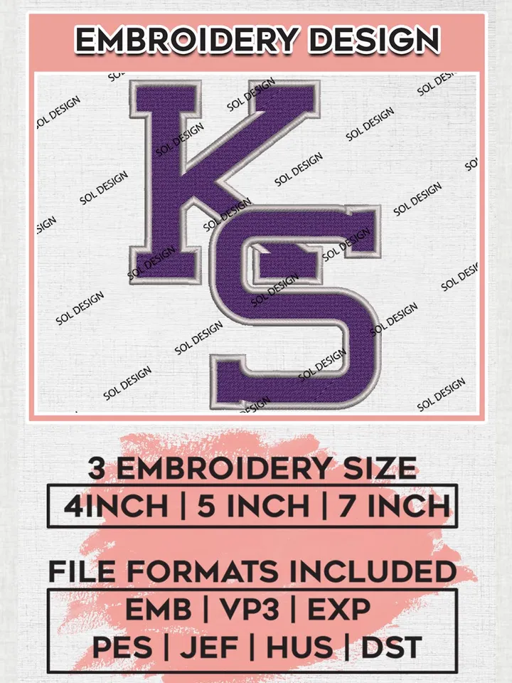 NCAA KS Wildcats Team Logo Embroidery Design Files, NCAA Kansas State Wildcats Machine Embroidery, NCAA Teams, 3 sizes, NCAA Machine embroidery designs, Digital Download