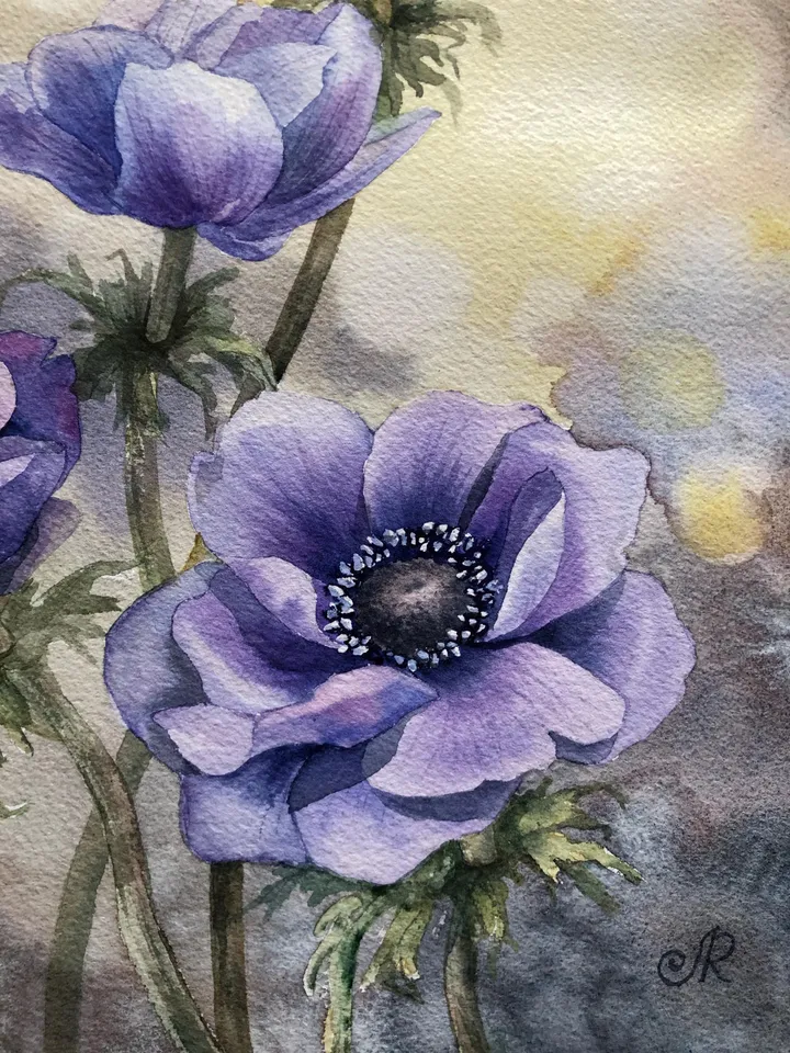 Flowers Original Painting Anemones Painting Floral Watercolor Wall Art
