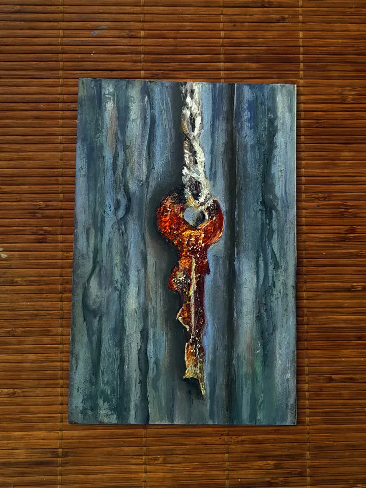 oil painting Rusty key 21x13,5 cm (8.28 х 5,3 inches)