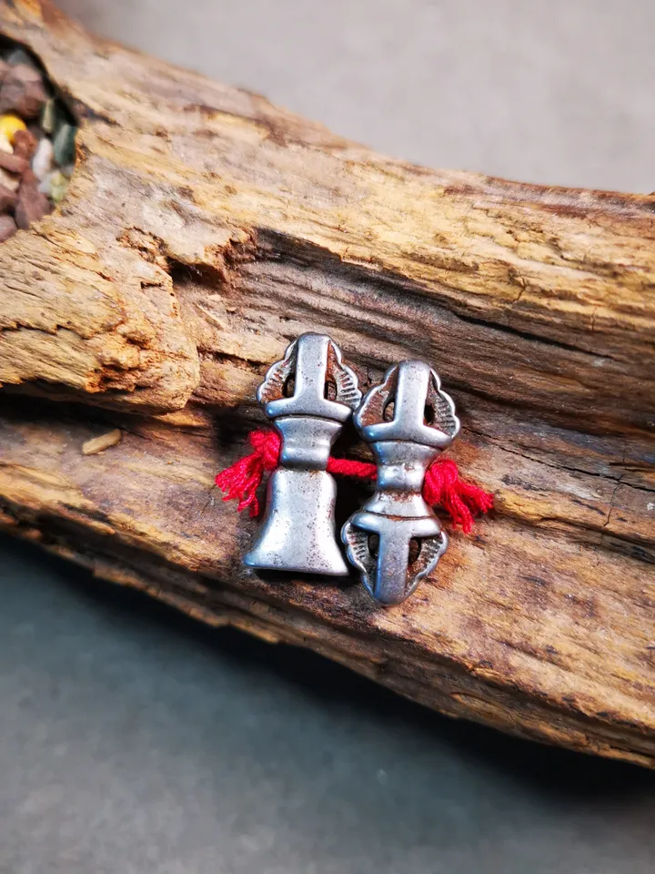 Gandhanra Handmade Tibetan Amulet Pendant,Mini Vajra and Dorje Bell, Mala Marker Bead Accessories, Made of Cold Iron