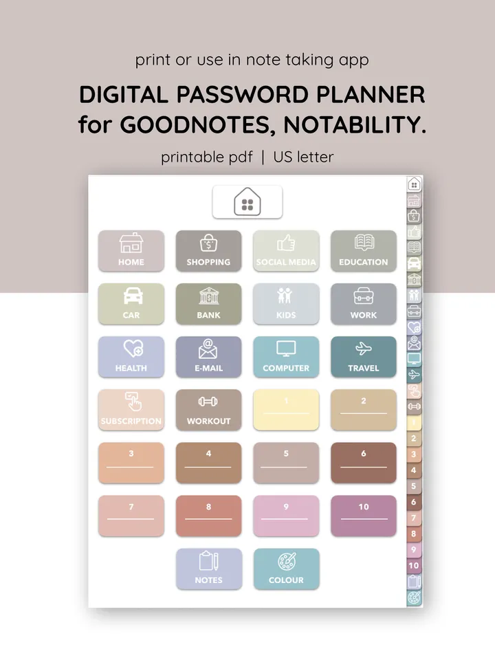 Digital password planner. Hyperlinked password tracker. Password Log. Password Organizer. Ipad password keeper.