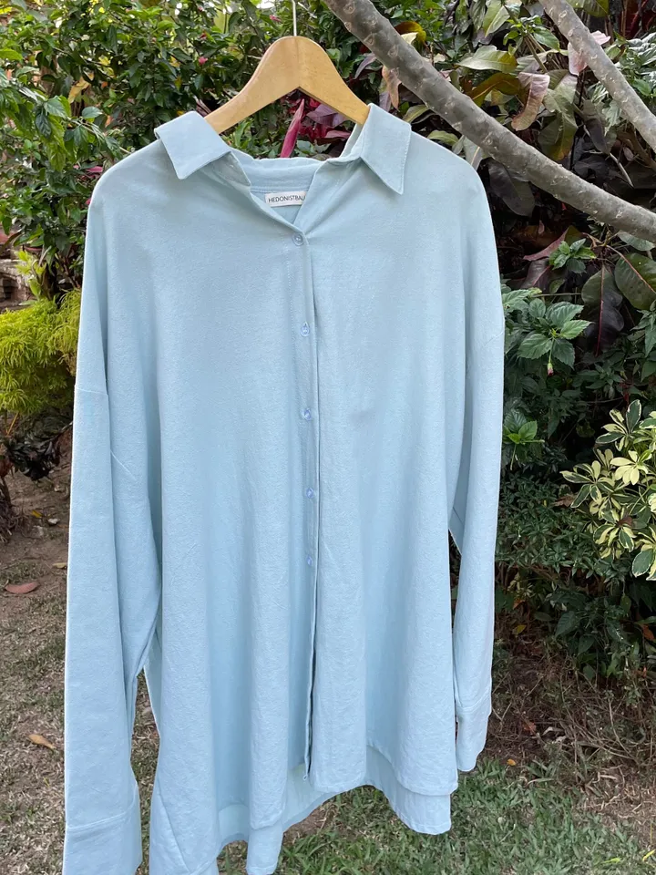 Pure linen oversize light blue shirt / soft linen summer bikini cover up maldi shirt / classy shirt comfy resort wear / comfy women wear