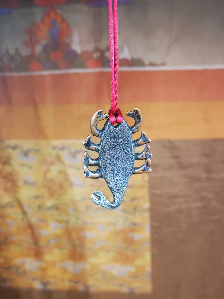 Gandhanra Handmade Tibetan Amulet,Scorpion Guru of Padmasambhava, Buddhist Scorpion Totem Pendant, Made of Cold Iron,1.6"