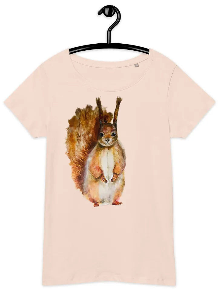 Squirrel t shirt,Women’s basic organic squirrel t-shirt,made with my original watercolour painting,unique handmade wearable gift for her