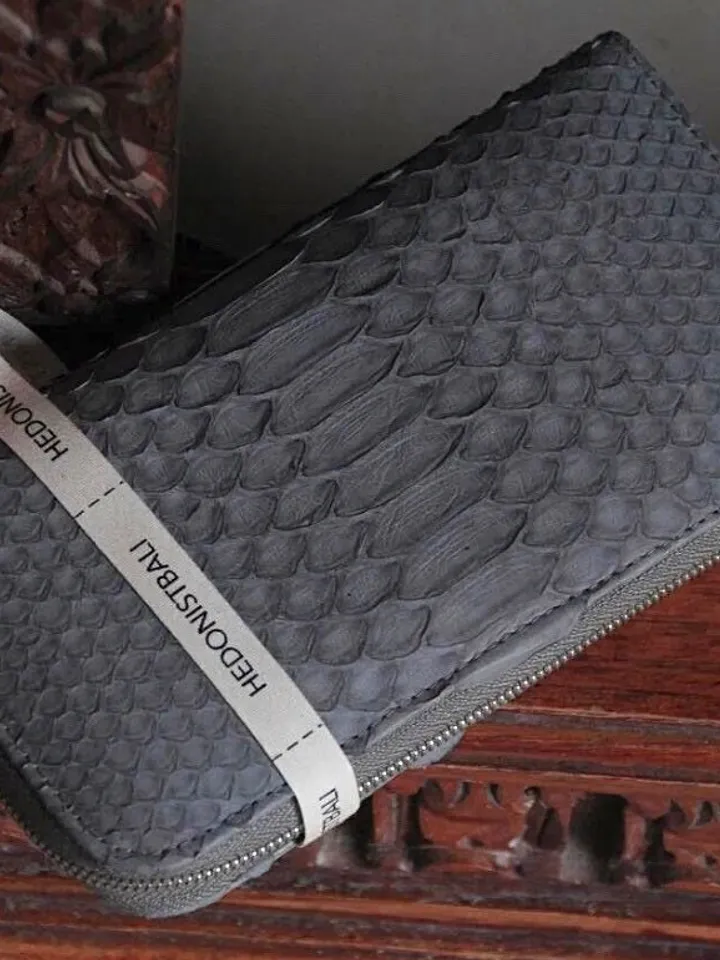 Genuine Python Skin Wallet | Money Wallet Genuine Leather Big Unisex | Python Leather Wallet Organizer Gray Woman | Money Documents Holder