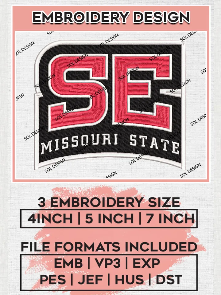 NCAA SE Missouri State Team Logo Embroidery Design Files, NCAA Southeast Missouri State Redhawks Machine Embroidery, NCAA Teams, 3 sizes, NCAA Machine embroidery designs, Digital Download