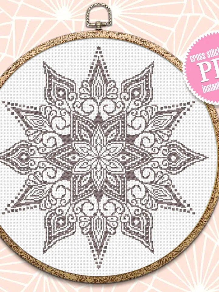 Monochrome mandala cross stitch pattern download PDF Flower mandala pattern digital PDF Floral ornament cross stitch chart Home decor #M181