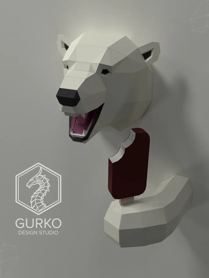 Smiling Polar Bear Papercraft, Digital Template, PDF Download, Gurko, 3D Low Poly, Pepakura, DIY Origami Sculpture, Paper Decor, DIY Gift